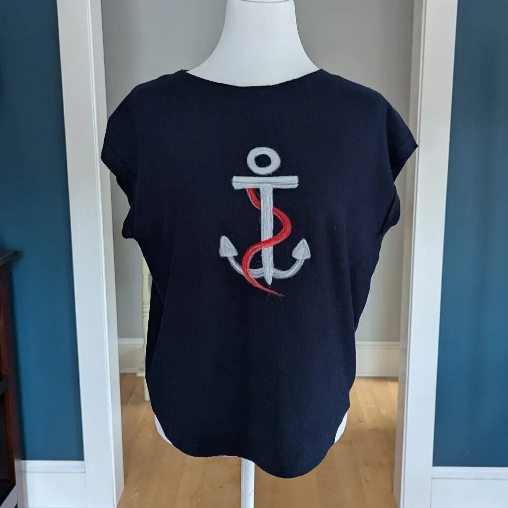 Aaeda Women's Nautical Oversized Sleeveless Sweater Size Large Navy